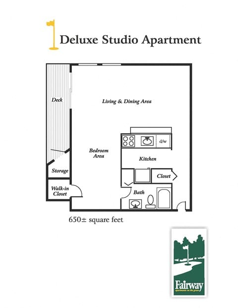 Floor plan for studio, 1 bath, 650 sqft